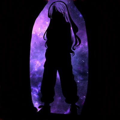 girl in baggy pants crop top and long hair