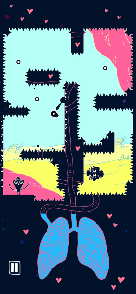 Spitkiss gameplay screenshot showing a platformer level with spiky obstacles and blue lungs