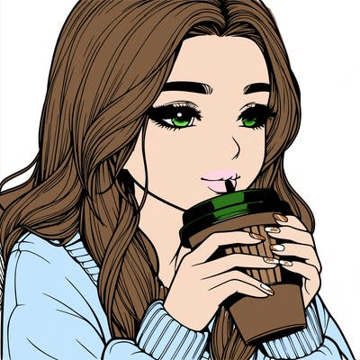 realistic girl drinking coffee