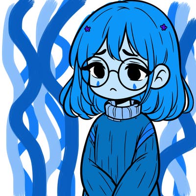 sad girl with glasses in a sweater