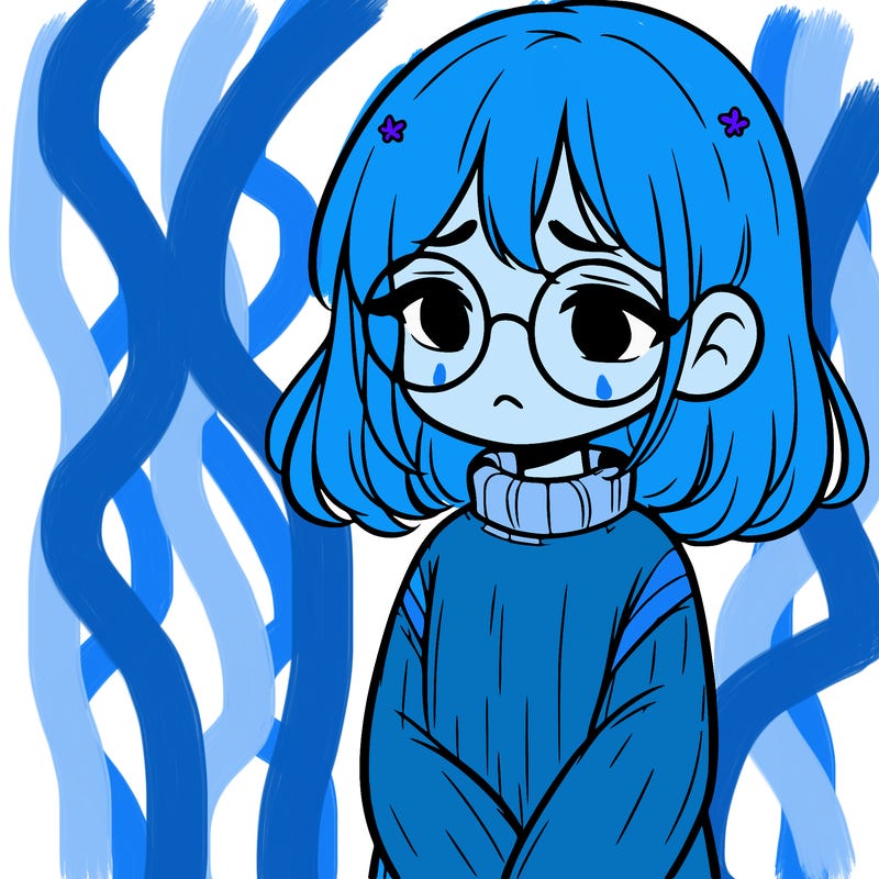 sad girl with glasses in a sweater
