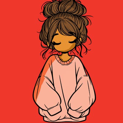 girl with baggy sweatshirt and messy bun
