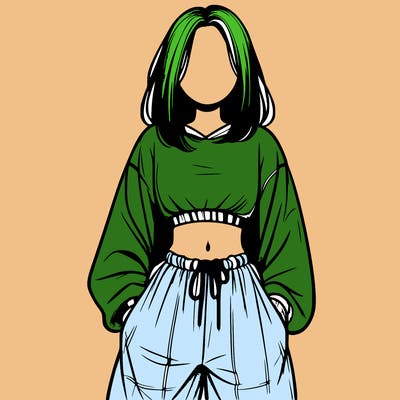 realistic girl faceless with baggy pants and a crop top