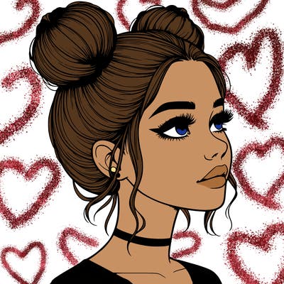 realistic girl with buns on the top of her head