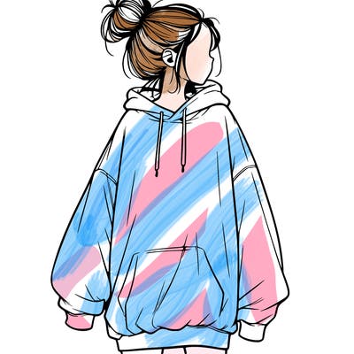 realistic girl with a oversized sweatshirt on and a bun