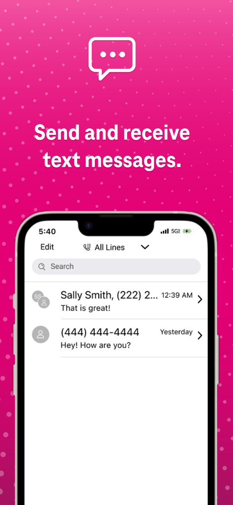 T-Mobile DIGITS app messaging screen showing text conversations