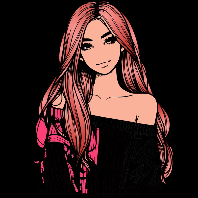 realistic girl with long hair wearing an off the shoulder sweater