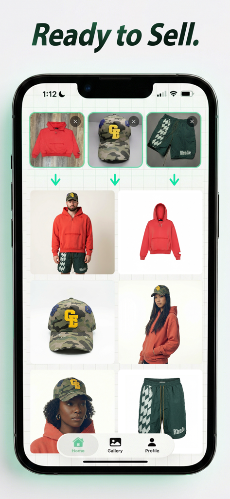 LayFlat - The LayFlat app interface demonstrates transforming basic clothing photos into professional AI-generated studio shots and model images.