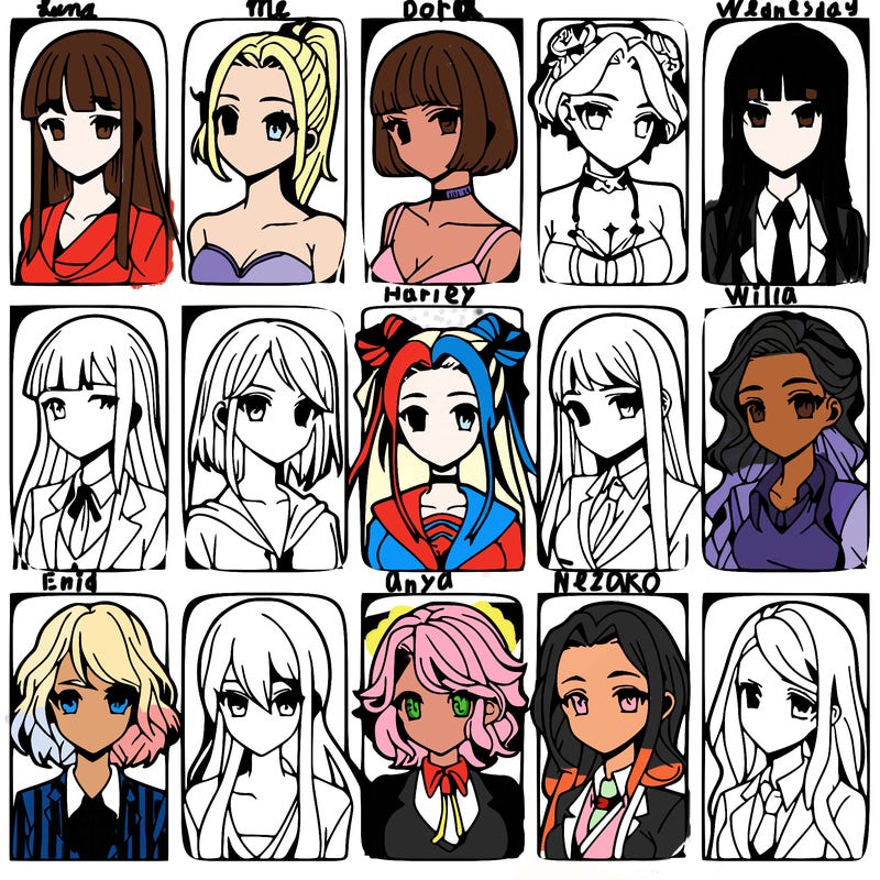 girls that look diffrent anime