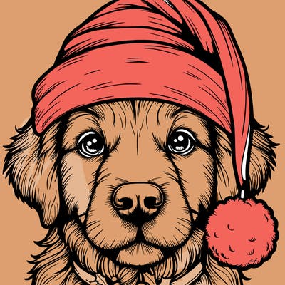 realistic dog with a christmas hat