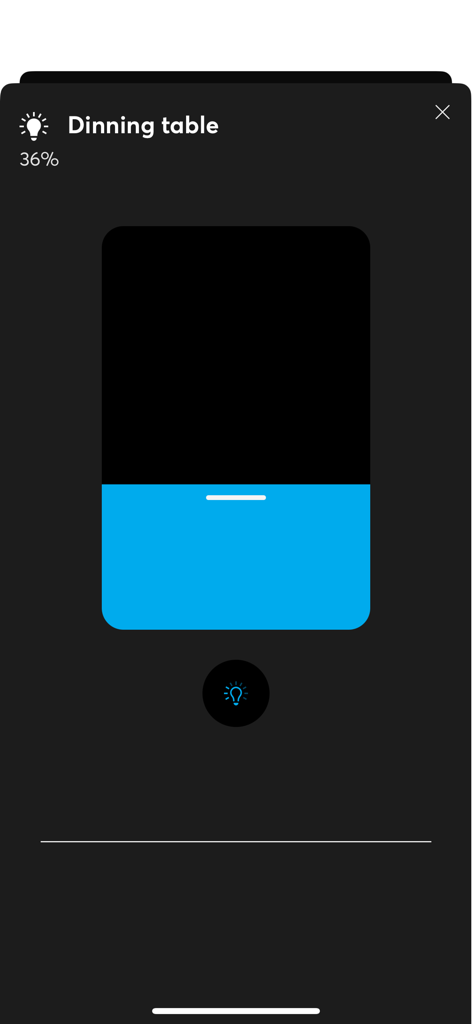 Interfaz de control de iluminación de hogar inteligente para una mesa de comedor en la aplicación KNX