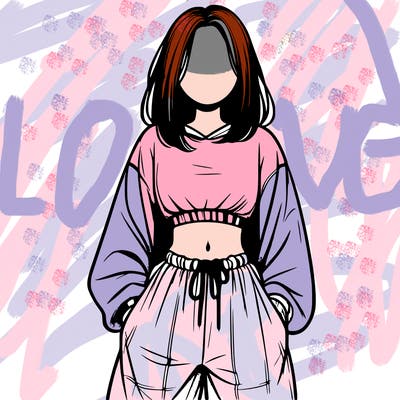 realistic girl faceless with baggy pants and a crop top