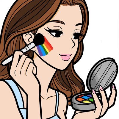 little girl putting on makeup