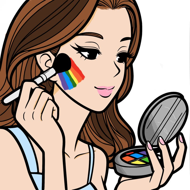 little girl putting on makeup