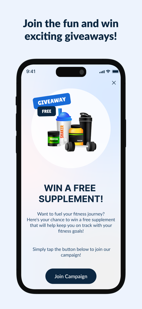 Pantalla de sorteo de la aplicación Plan Over Mood ofreciendo la oportunidad de ganar un suplemento gratuito