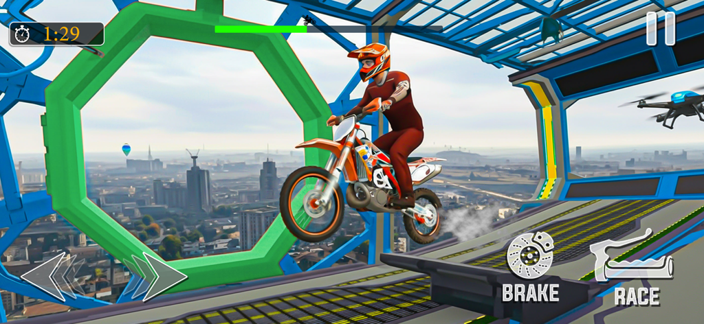 Extreme Bike Stunt Motorcycle - A motorcycle rider performing a jump on a high-altitude stunt track