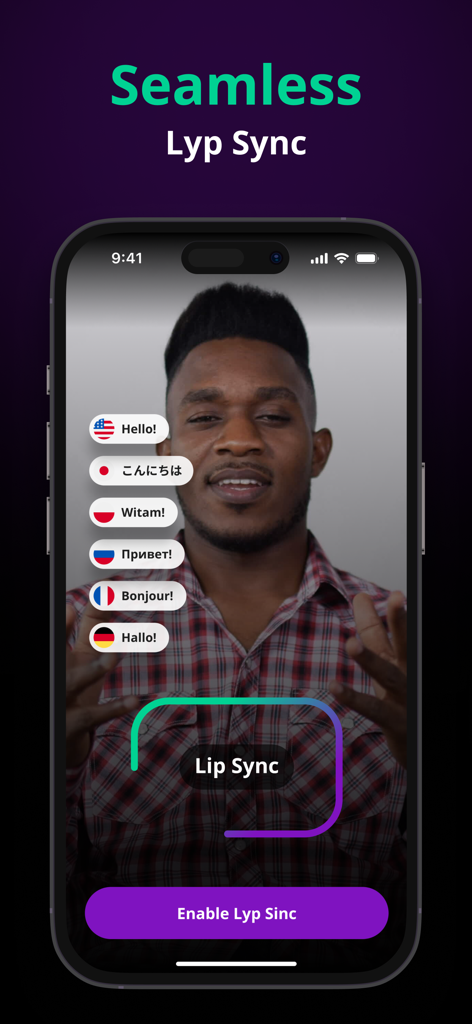 AI Video Translator & Dubbing - AI video translator app interface showing seamless lip sync feature for multilingual content