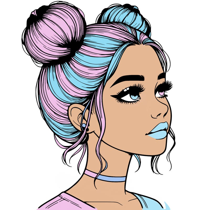realistic girl with buns on the top of her head