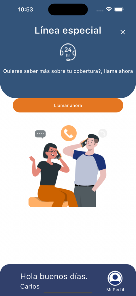 CRB GMM V2 - CRB GMM V2 app screen showing a 24-hour support line with a Call Now button and an illustration of customer service communication.