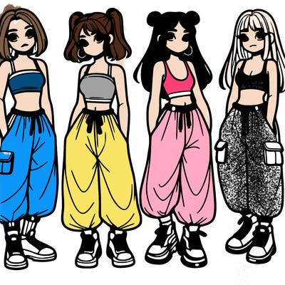 girls with crop top with baggy pants