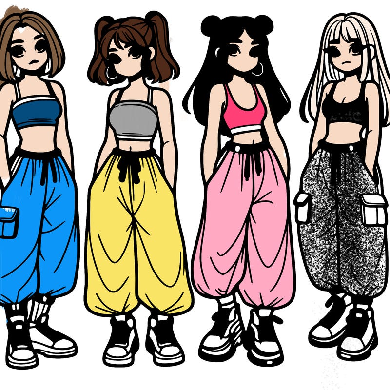 girls with crop top with baggy pants