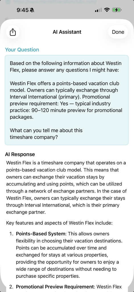 Timeshare Calculators with AI - Timeshare AI assistant providing information about the Westin Flex vacation club
