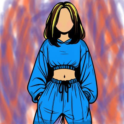 realistic girl faceless with baggy pants and a crop top