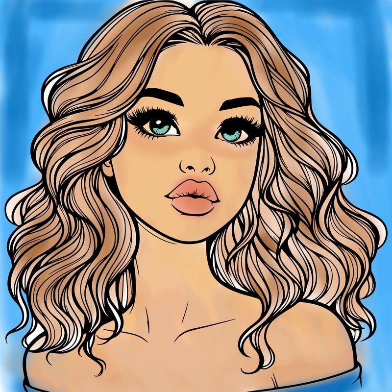 realistic girl with wavy hair and lips