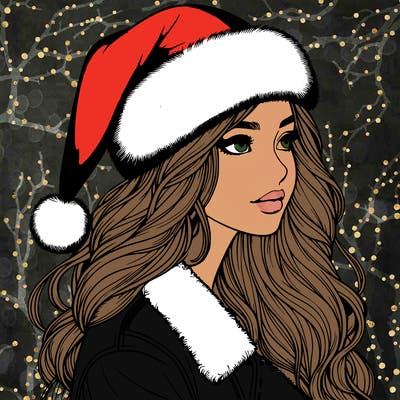realistic girl in santa hat