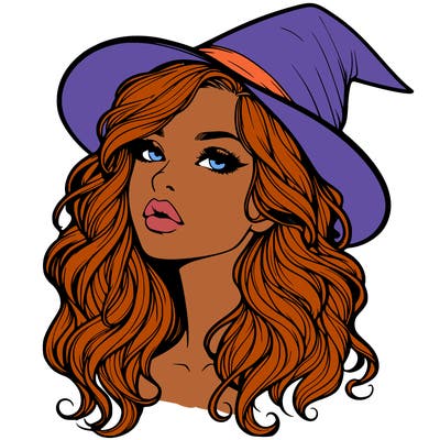 realistic witch girl with wavy hair and lips