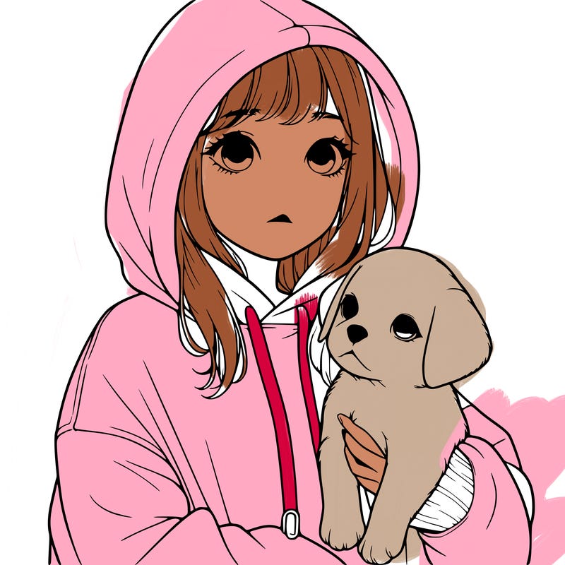 a realistic girl in a oversized hoodie, holding a puppy