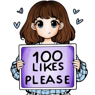 a girl holding a sign saying 100 likes please