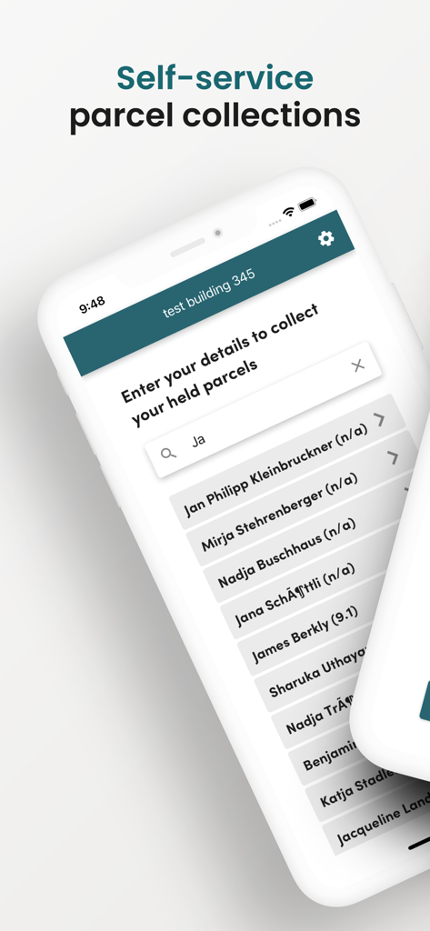 荷物受け取りのために居住者を検索できるセルフサービス荷物受け取りインターフェース
