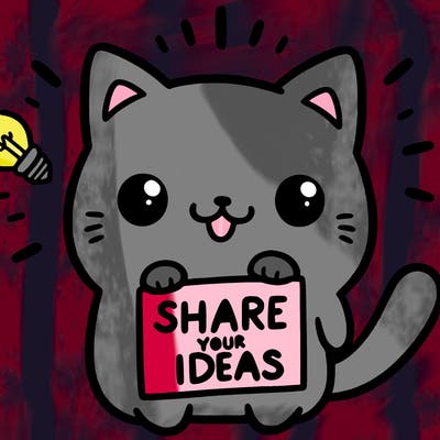 a cute cat saying share your ideas