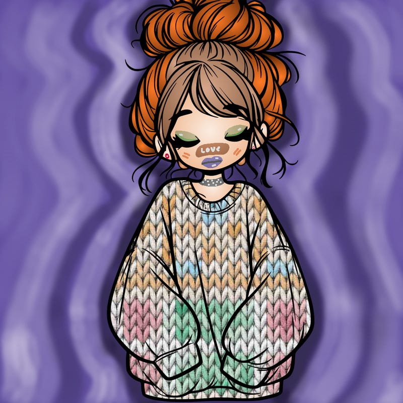 girl with baggy sweatshirt and messy bun