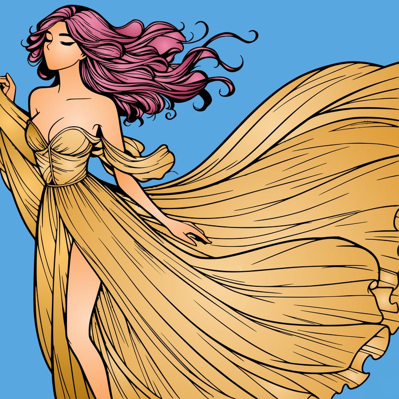 realistic woman in dress flowing the the wind