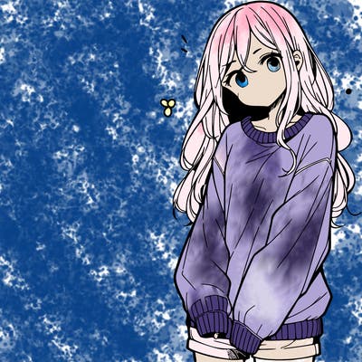 manga teen girl  in a sweater and baggy pants