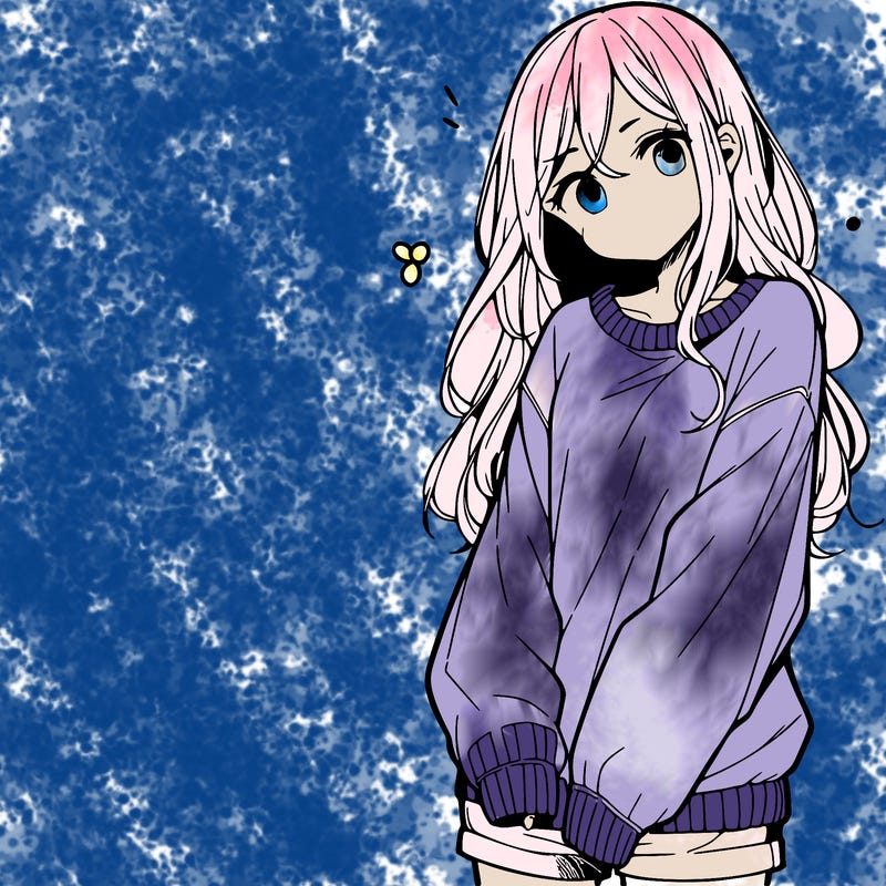 manga teen girl  in a sweater and baggy pants