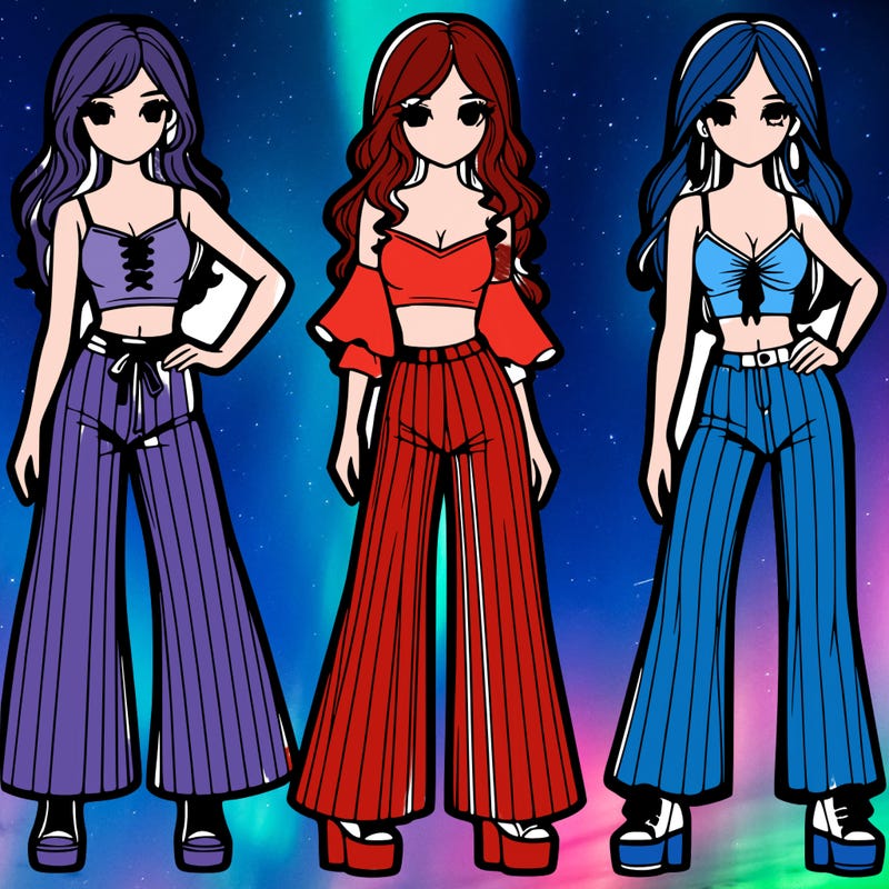 girls with flare pants and crop tops realistic