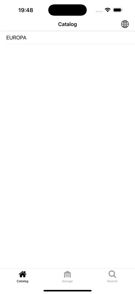 Car parts for Seat - diagrams - Screenshot of the Seat car parts app catalog screen displaying the Europa region option