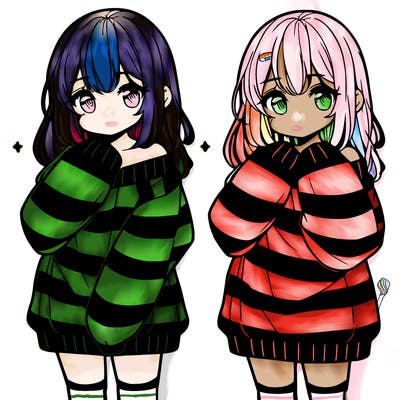 anime girl in a striped oversized sweater