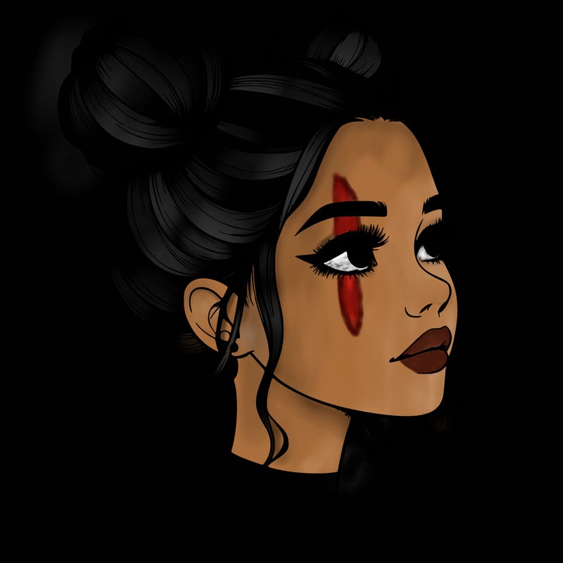 realistic girl with buns on the top of her head