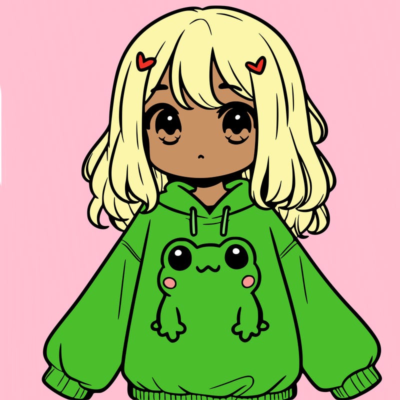 girl wearing frogging sweatshirt