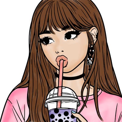 aesthetic realistic girl drinking boba