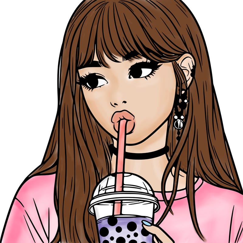 aesthetic realistic girl drinking boba