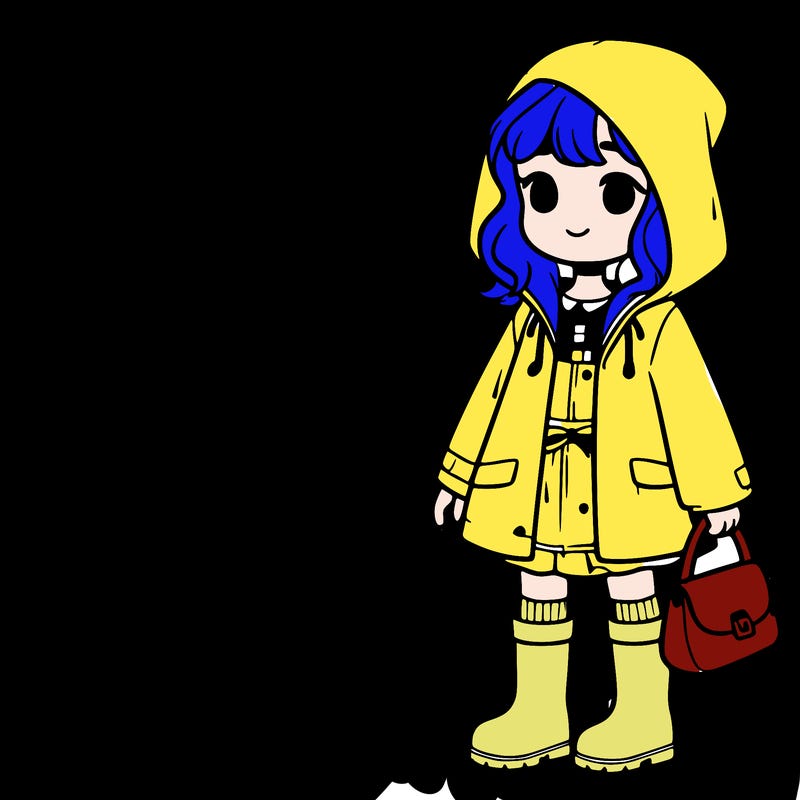 girl with a rain jacket and boots and bag no hat