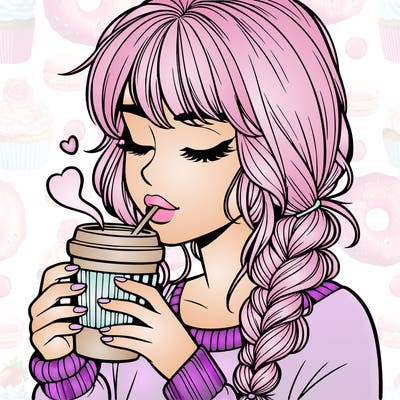 realistic girl drinking coffee