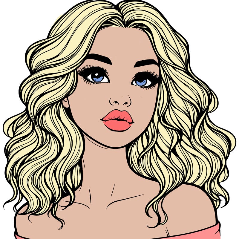 realistic girl with wavy hair and lips