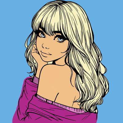 realistic girl with bangs looking over her shoulder