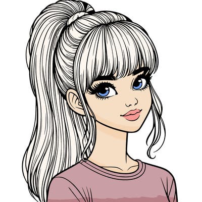 realistic girl with high ponytail and bangs